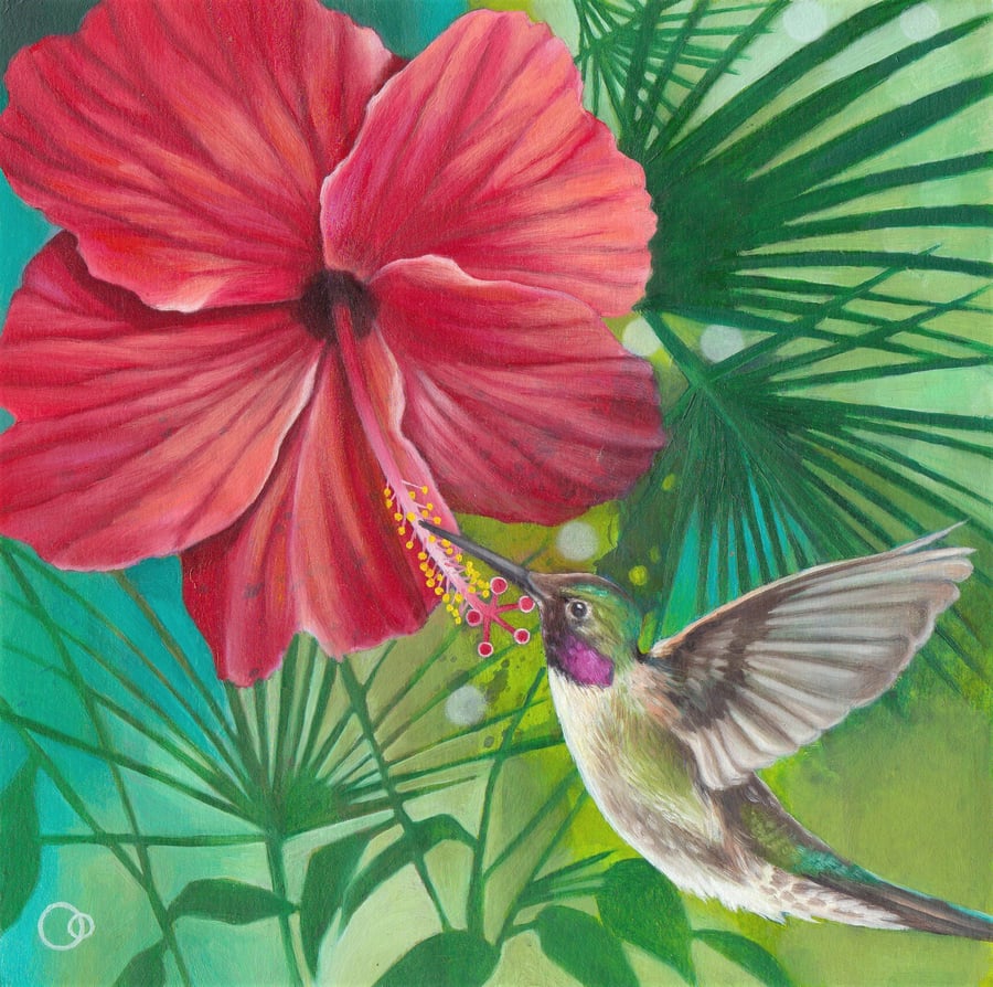 Hummingbird and Hibiscus Bird Art Digital Print