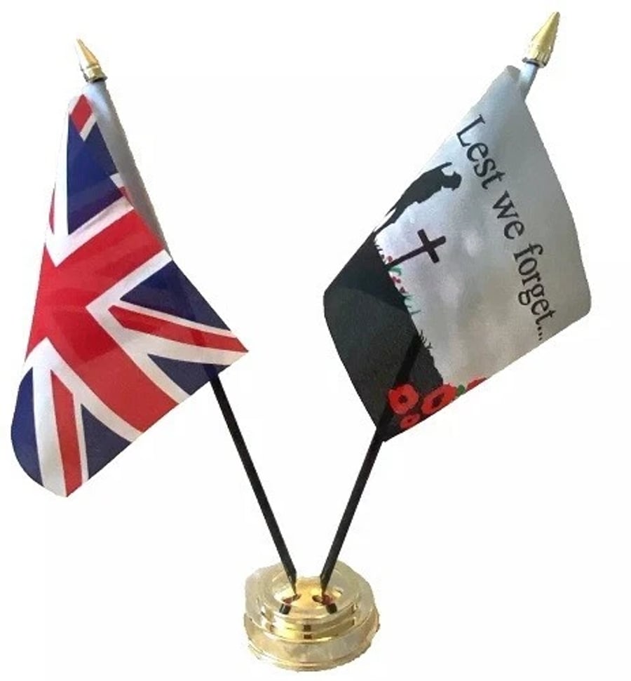 Lest We Forget Poppy & Union Jack Friendship 2 Flag 12" Table Display