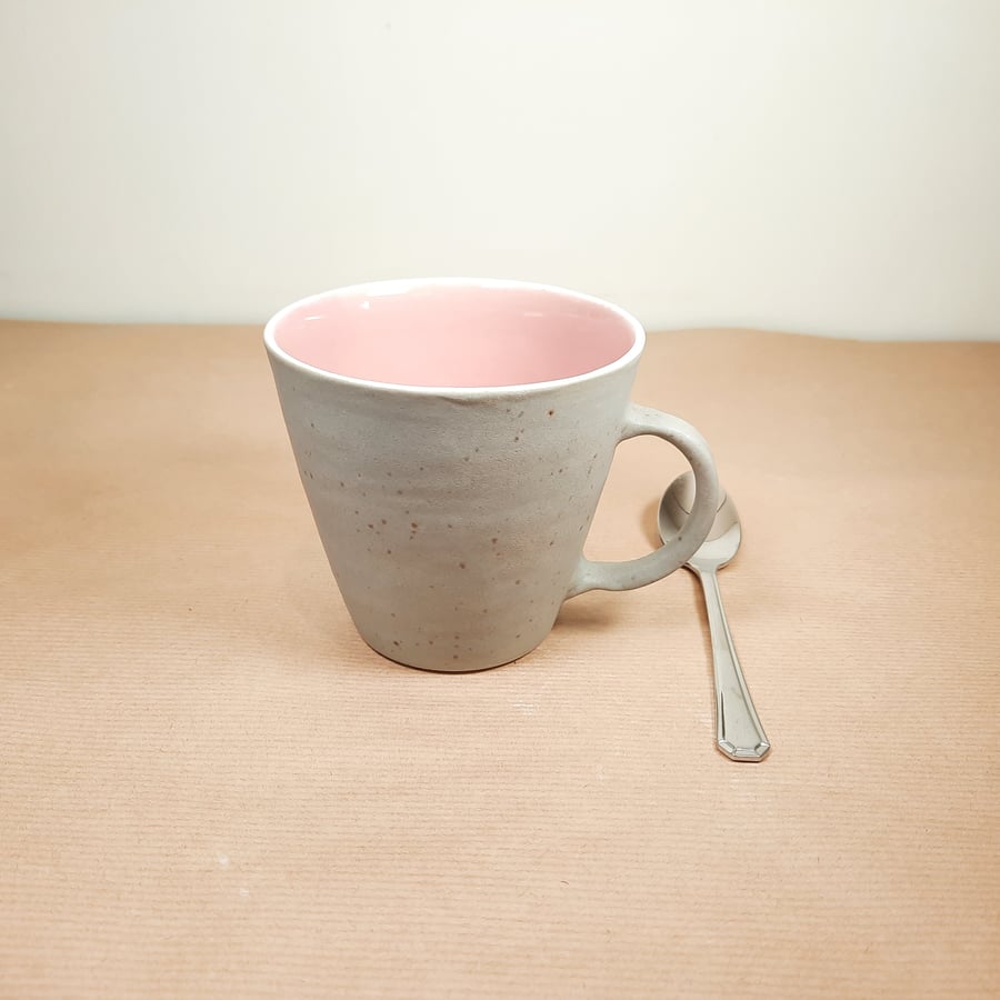 Large pink and grey hand thrown ceramic mug