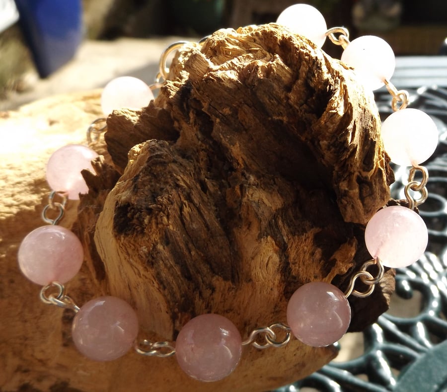 Rose quartz rosary link bracelet 