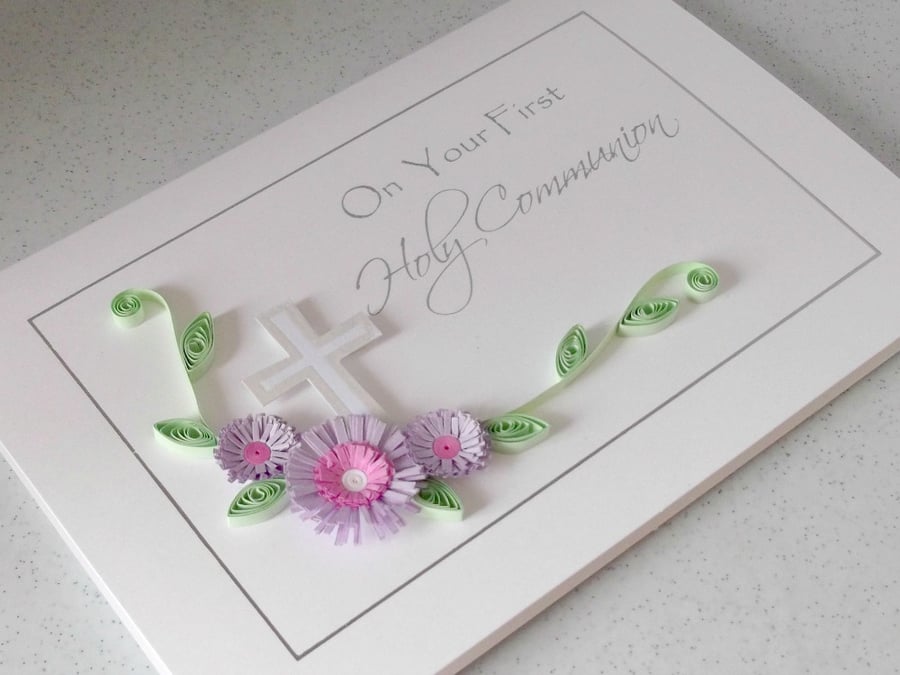 First holy communion card, quilled