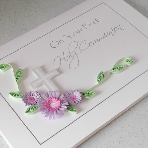 First holy communion card, quilled