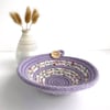 Lilac Coiled Rope Bowl with Floral Fabric Trim