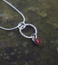 Textured Circle Silver Pendant with Garnet  Drop - Image 5