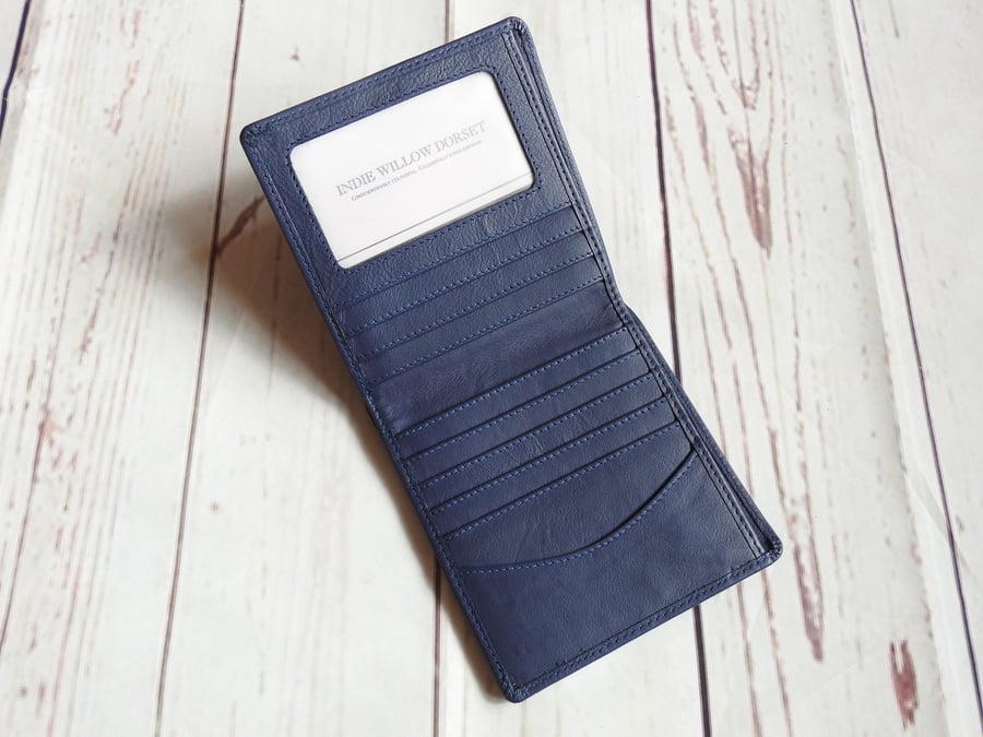 Blue Leather Billfold Wallet, Blue Leather Wallet, Blue Wallet, Leather Wallet