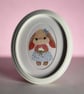 Original Bunny Acrylic Painting in Vintage Oval Frame, Woodland Nursery Art