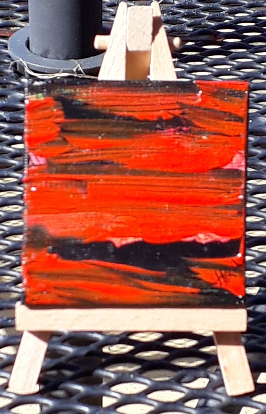 Tiny art, Original abstract seascape in red and black, on small canvas - Folksy
