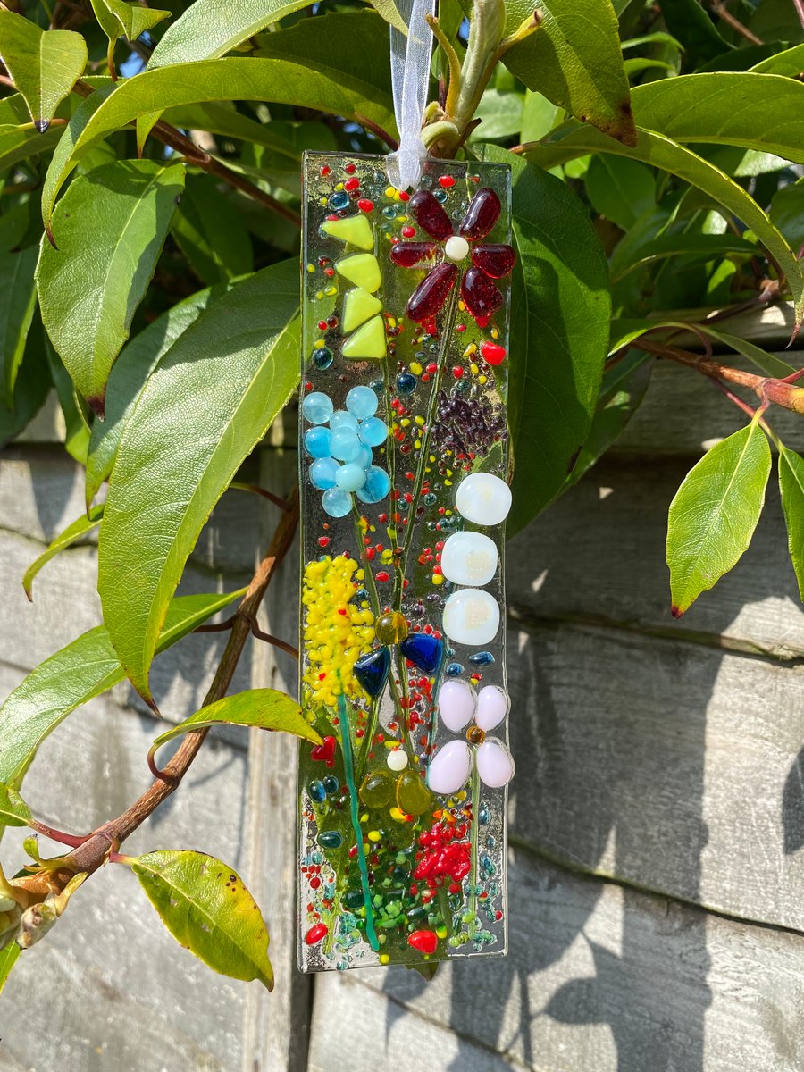 Fused glass multi coloured light catcher