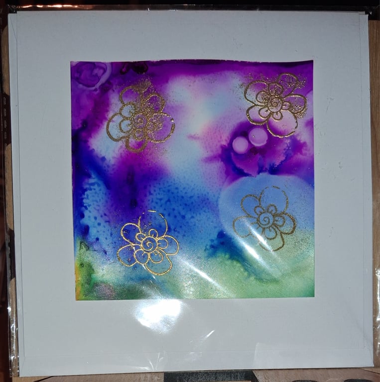 Handmade greetings card made with alcohol inks