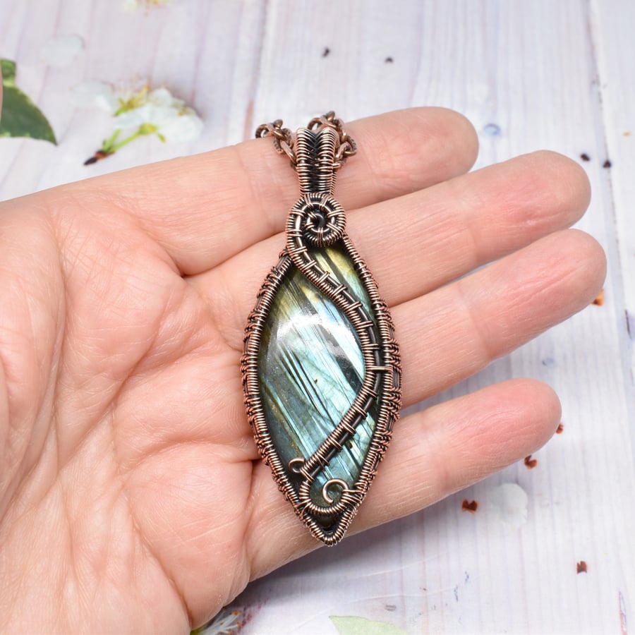 Labradorite and Copper Wire Wrapped Statement Necklace