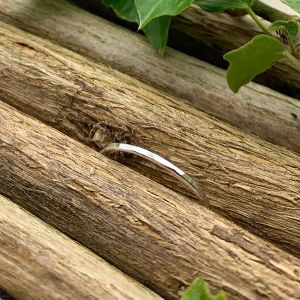 Hammered stacking ring in recycled sterling silver  - single ring