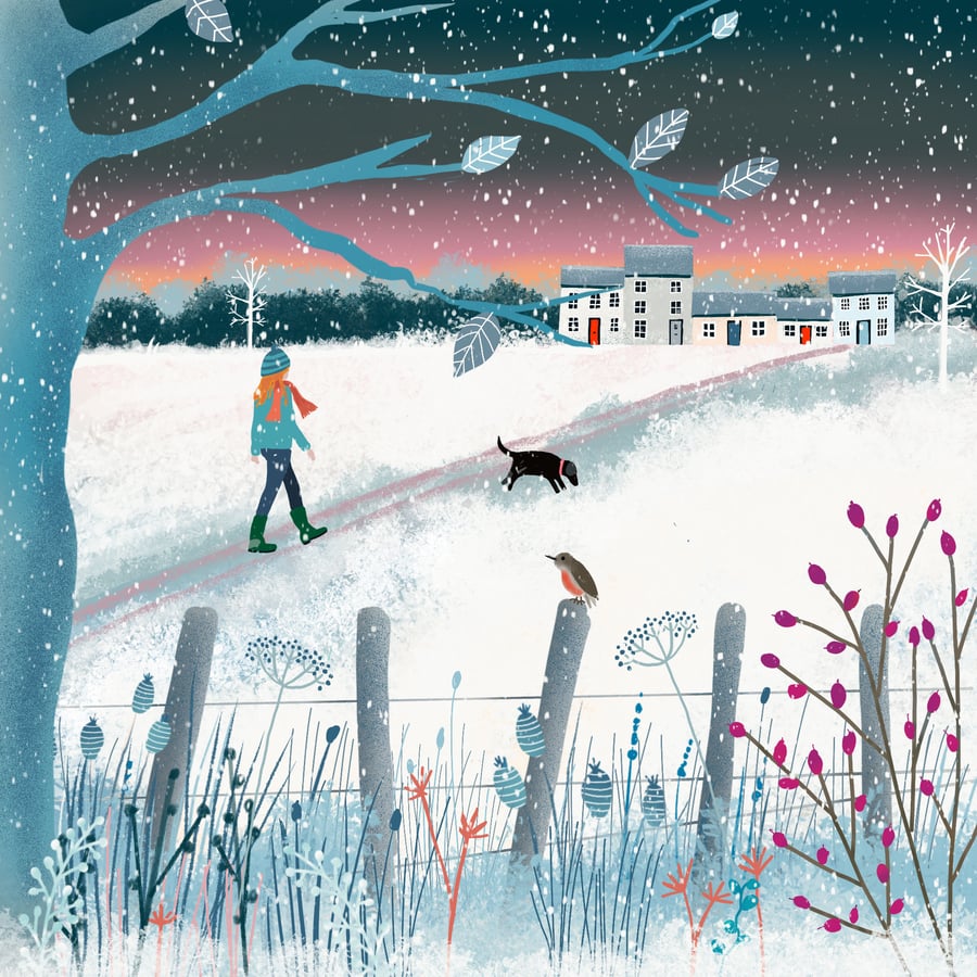 Snowy Walk, Galloway Winter Christmas Card. 