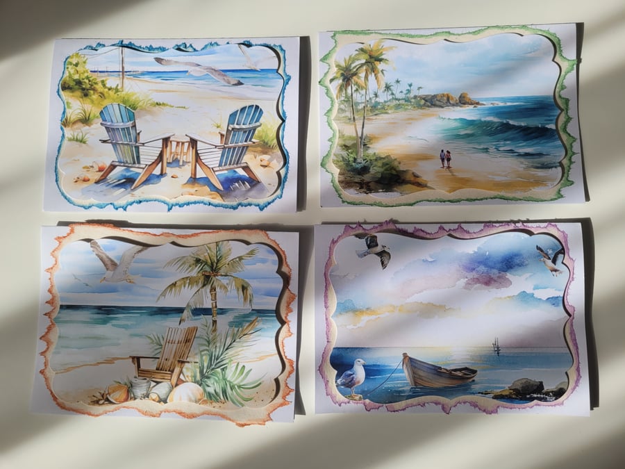 Multipack Blank Greetings card set - Tropical Sandy Beach 