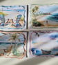 Set of 4 blank cards, pack of 4 cards, sandy beach, watercolour 