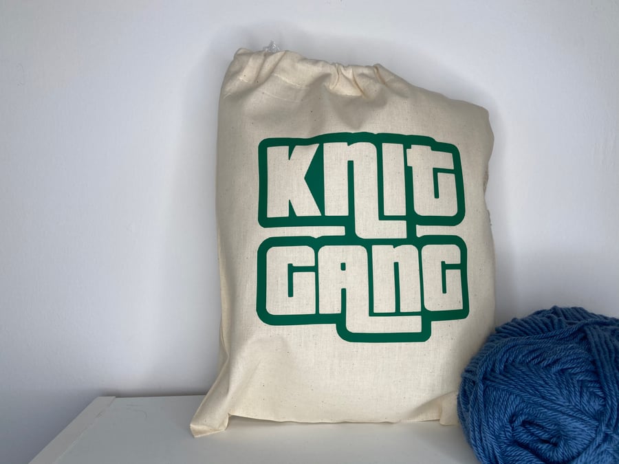 Knit Gang , 100% cotton Knitting Sack with drawstring