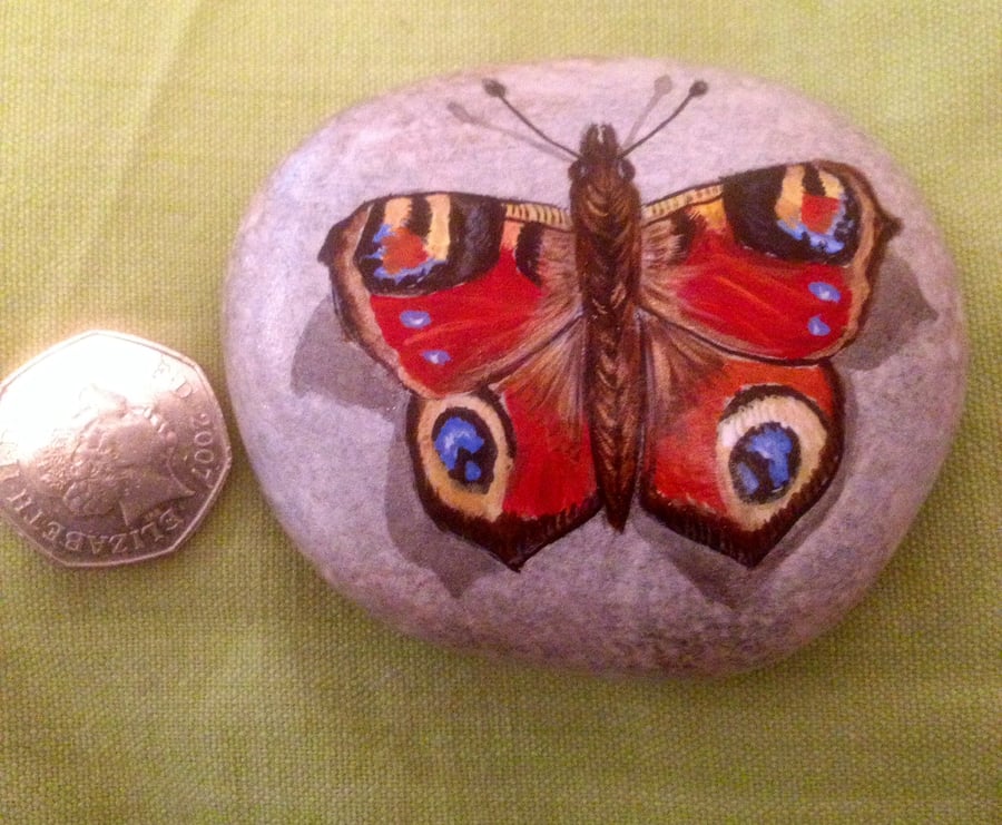 Butterfly hand painted rock