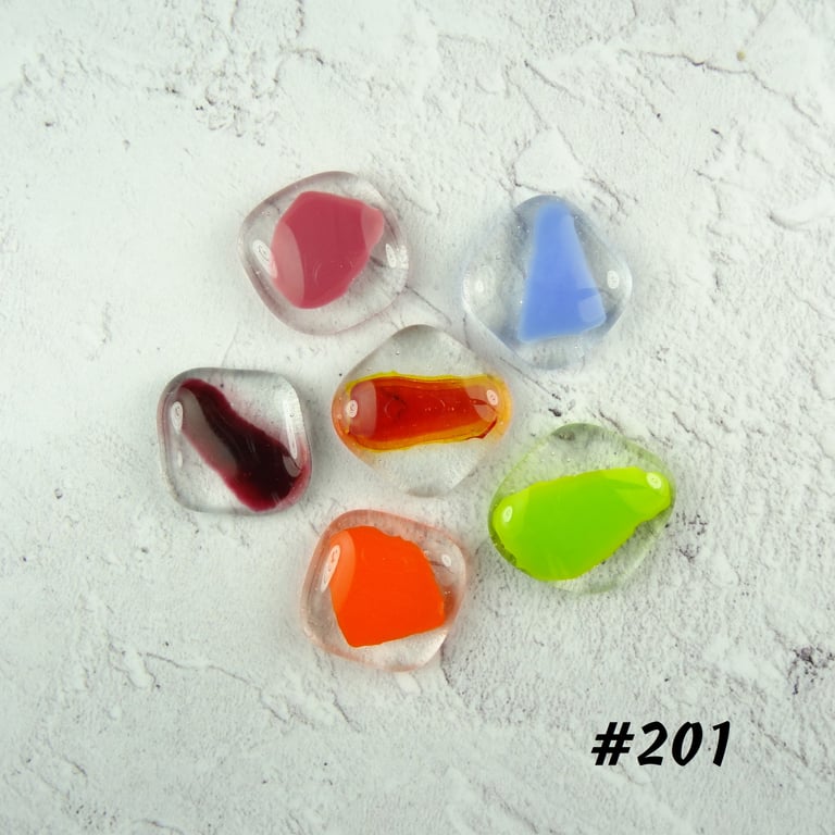 Bag of mixed colours art glass cabochons, for jewellery making, crafting (201)