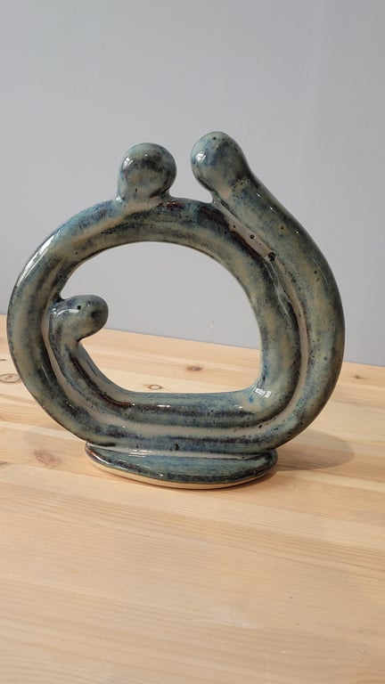 Family, new baby blue green circular sculpture handmade pottery