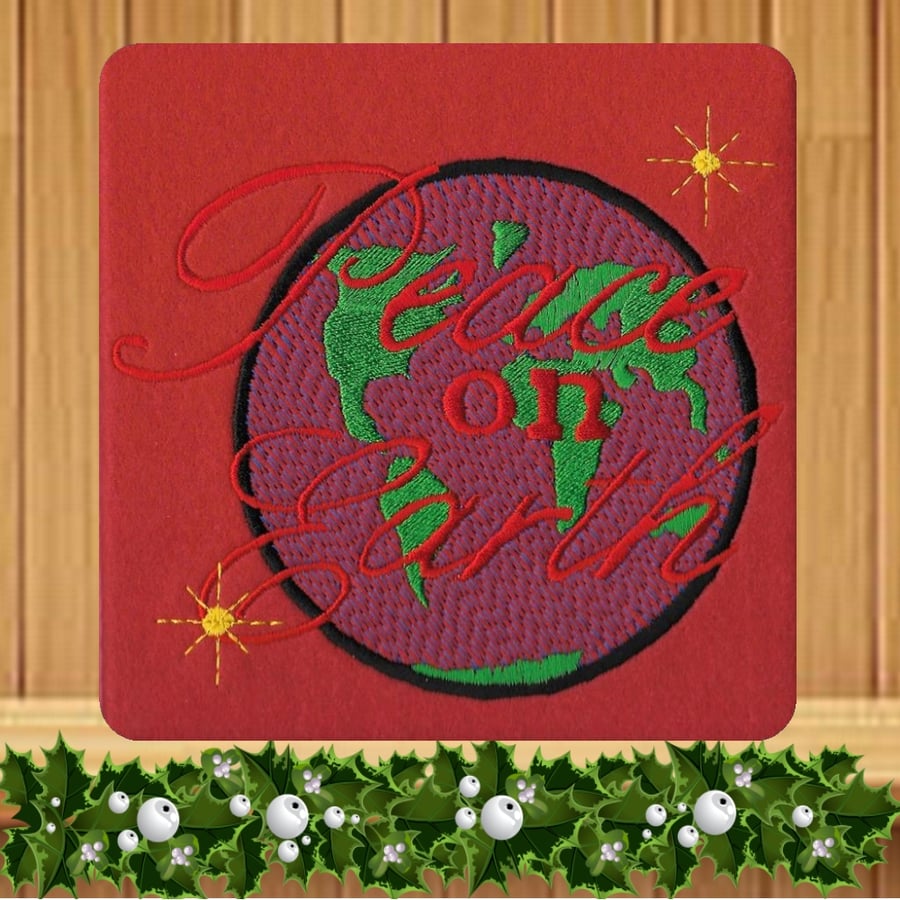 Christmas Peace on Earth Embroidered Card