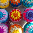 Crochet Christmas Baubles in bright colours
