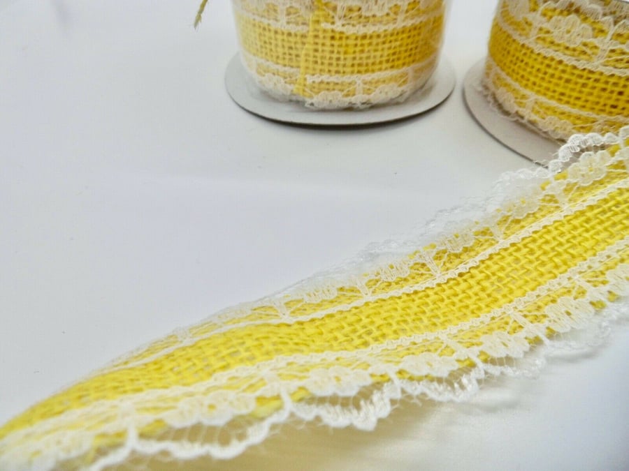 2.7 metres yellow jute craft ribbon wit lace