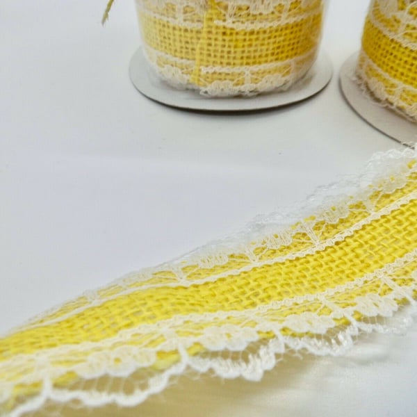 2.7 metres yellow jute craft ribbon wit lace