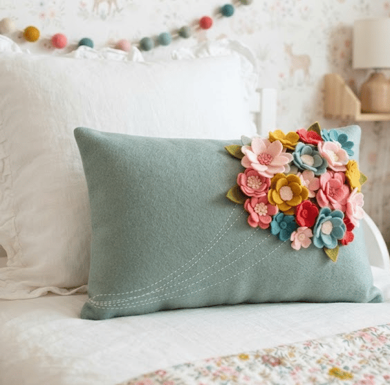 Luxury Handmade Felt Flower Bouquet Cushion - Floral Throw Pillow - Home Decor