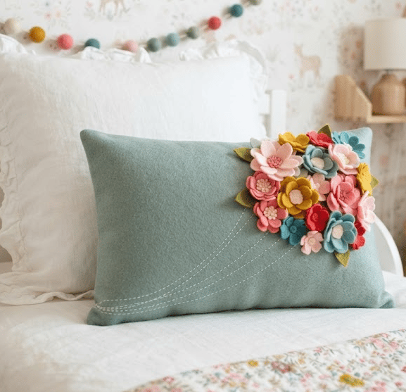 Luxury Handmade Felt Flower Bouquet Cushion - Floral Throw Pillow - Home Decor