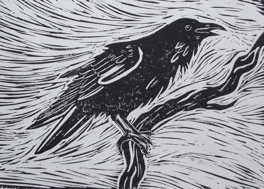 Raven Limited Edition Lino Cut Print