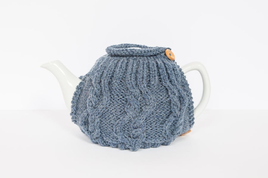 Denim Blue hand knit tea cosy - Teapot cosy - Tea lover's gift