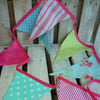 Handmade Double Sided Bunting 7 ft with 7 Pennants Pinks Blues Roses Shabby Chic