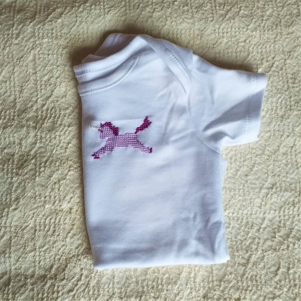 Unicorn Baby Vest Age 9-12 Months, hand embroidered
