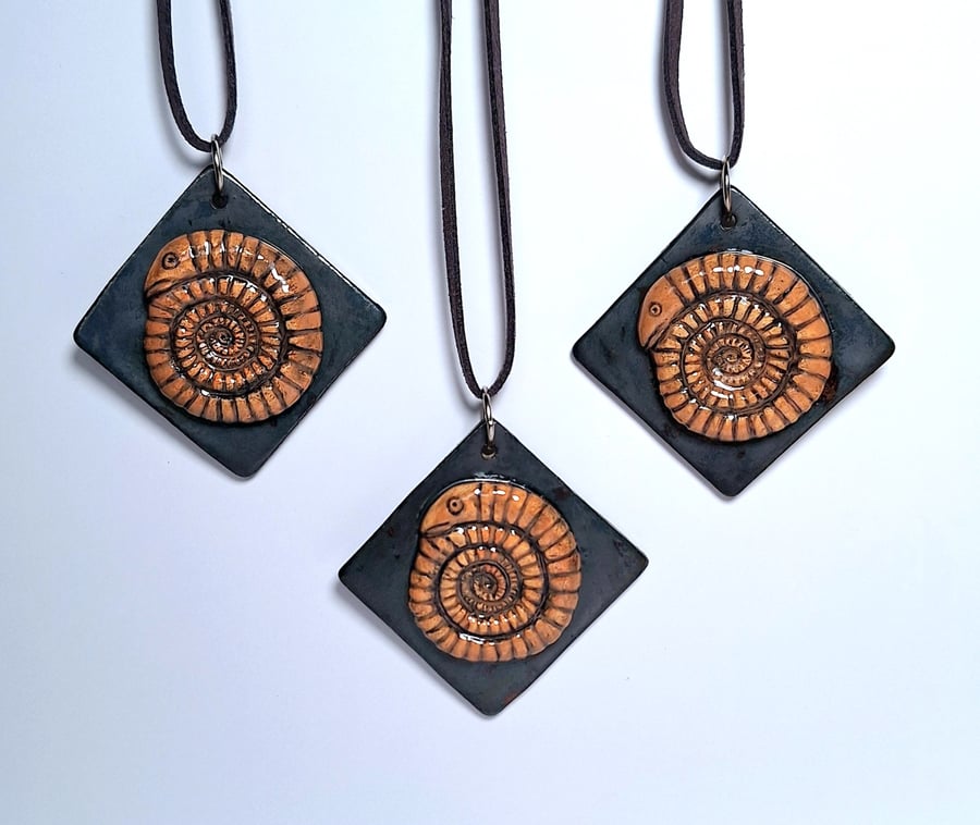 Snakestone (Ammonite) ceramic pendant