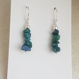 Gorgeous Blue Green Chrysocolla Chip Bead Earrings - Sterling Silver