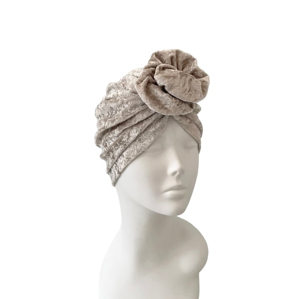 Beige Soft Vintage Style Autumn Turban Hat Soft Elastic Velvet Head Wrap for Her