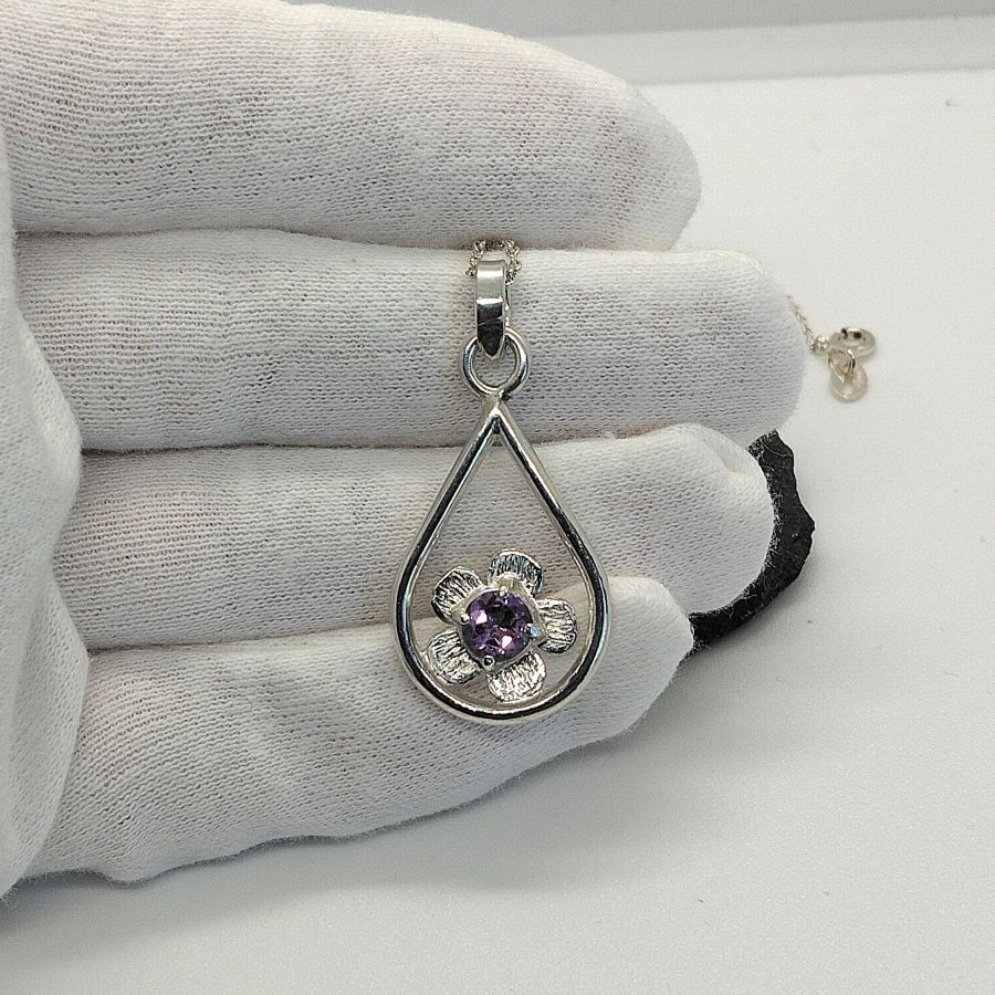 Amethyst raindrop pendant sterling silver hallmarked february birthstone