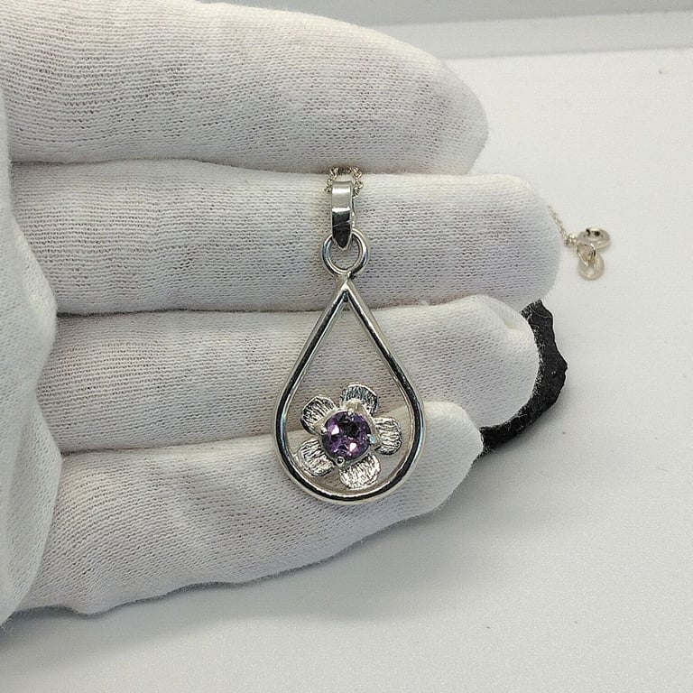 Amethyst raindrop pendant sterling silver hallmarked february birthstone