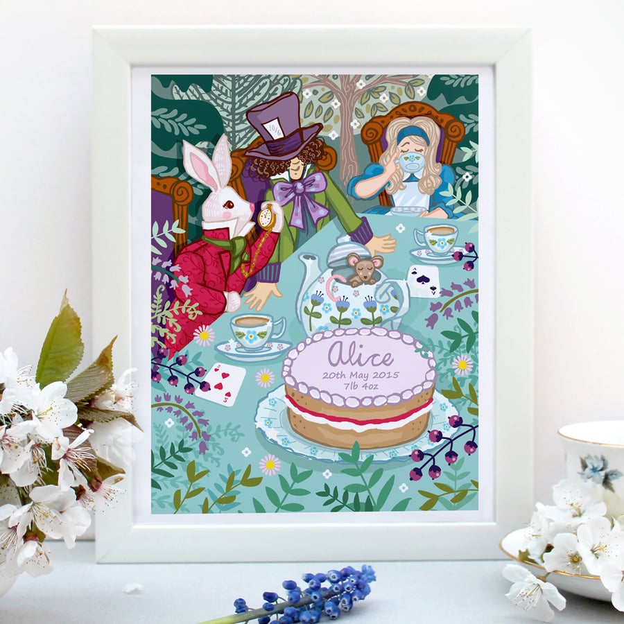 Alice in Wonderland  Illustration Print, Nursery wall art, personalised