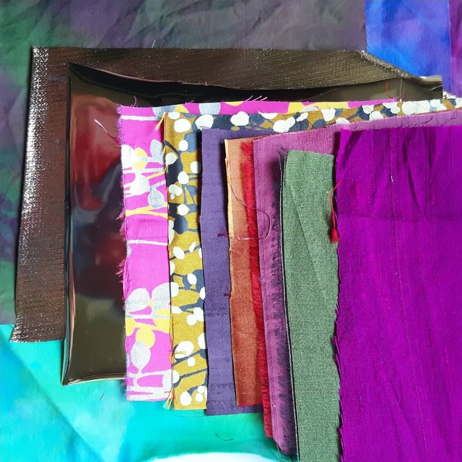 Inspiration Pack Hand Dyed cottons, Silk, Organza, Embroidery Thread