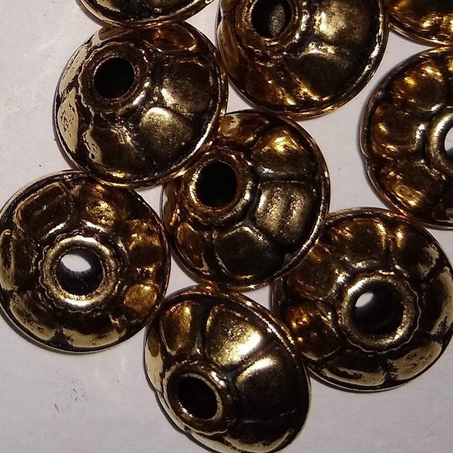 Metalized Acrylic "Tunisian" Large Bead 16 x 10mm Antique Gold x 30