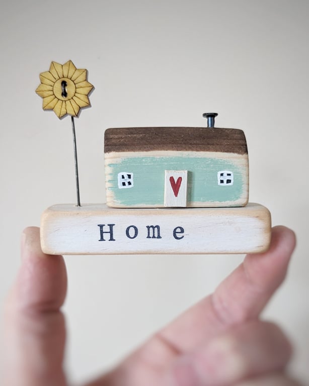 Little Wooden Painted House and Base in a Bag