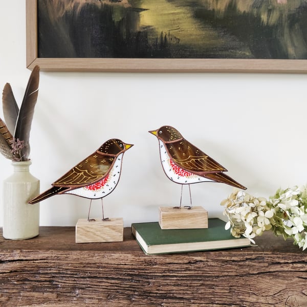 Copper Edition Redwing Glass Bird Sculpture 
