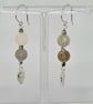 Sterling Silver Owl Earrings Peach Moonstone Dangle, Handmade