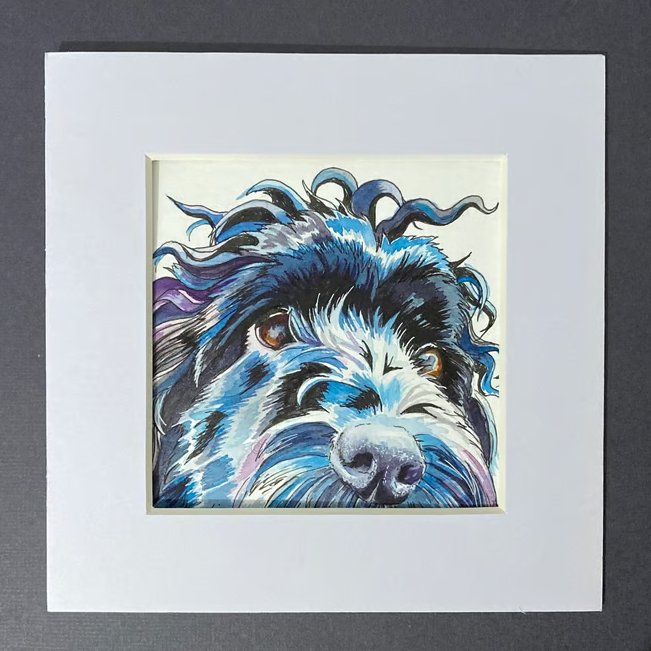 Original Painting of Black Cockapoo Dog for 6" Frame. Unique Mini Wall Art.
