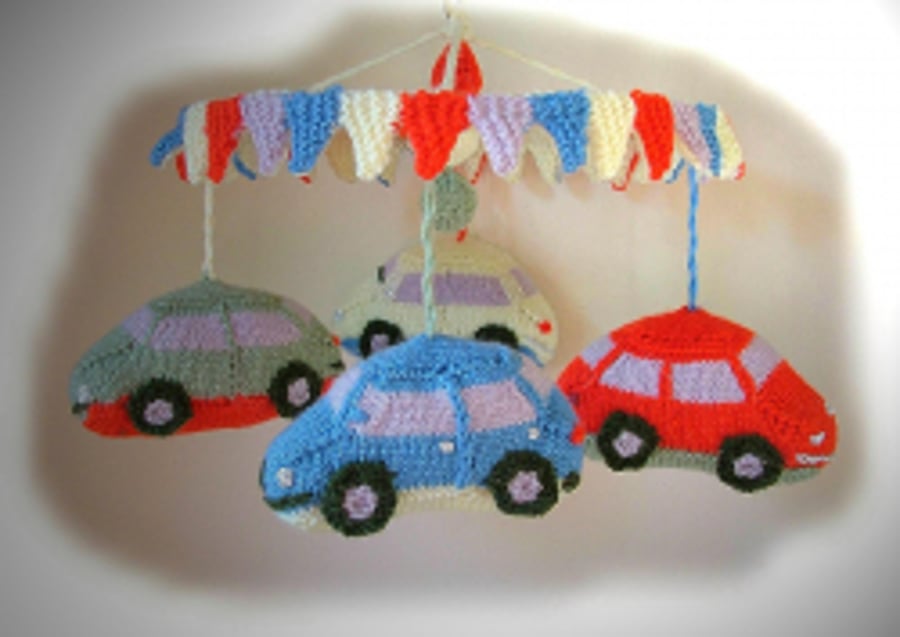 BUMPER CAR cot or pram mobile for babies PDF knitting pattern