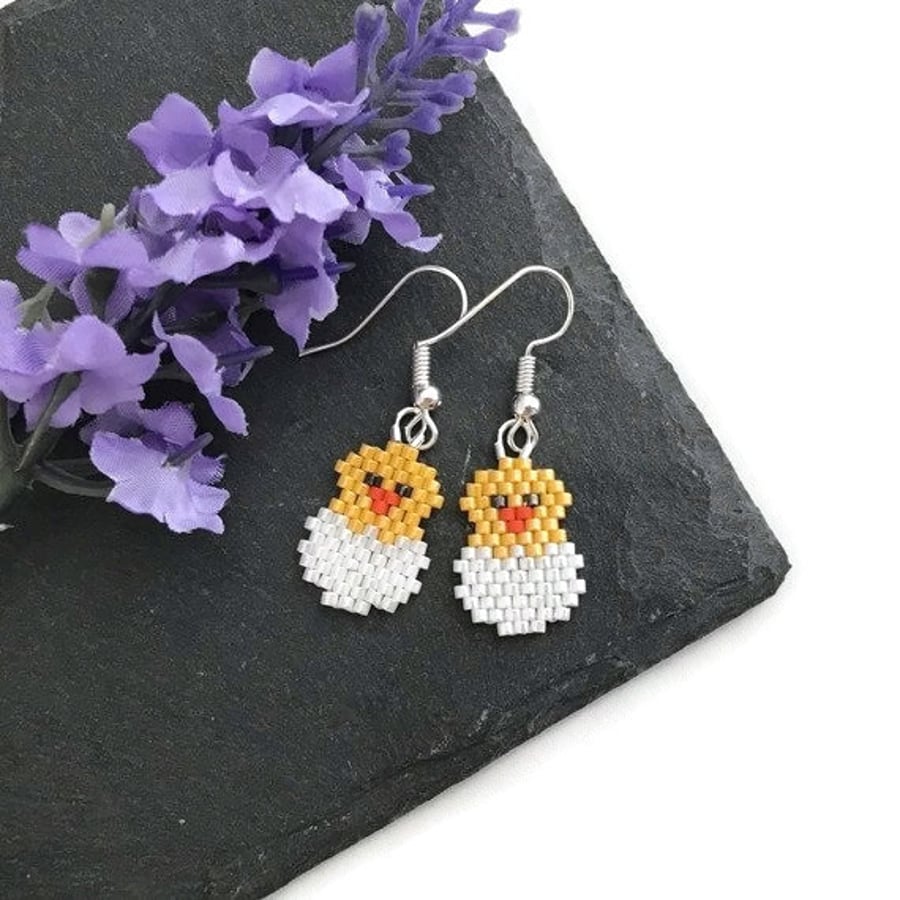 Silver Plated Easter Chick and Egg Earrings