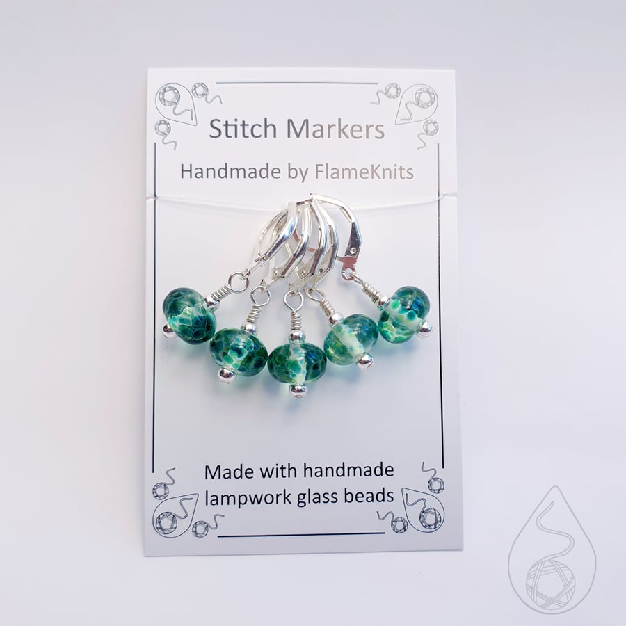 Lampwork Stitch Markers - Stained Glass Greents