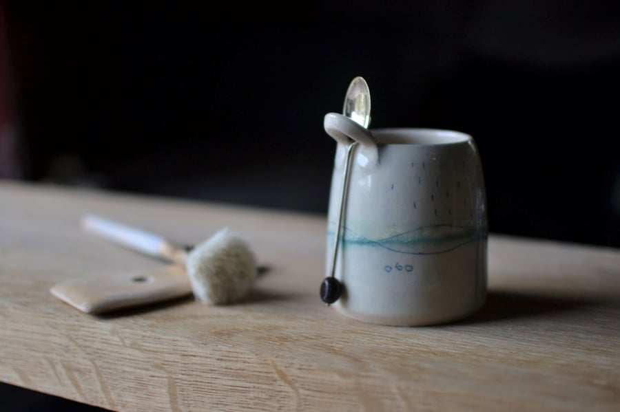 Seascape Sugar bowl & Spoon - handmade ceramic, glazed in sea tones