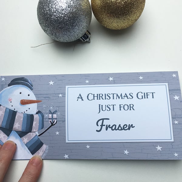 Personalised Christmas Snowman Money Wallet Card 