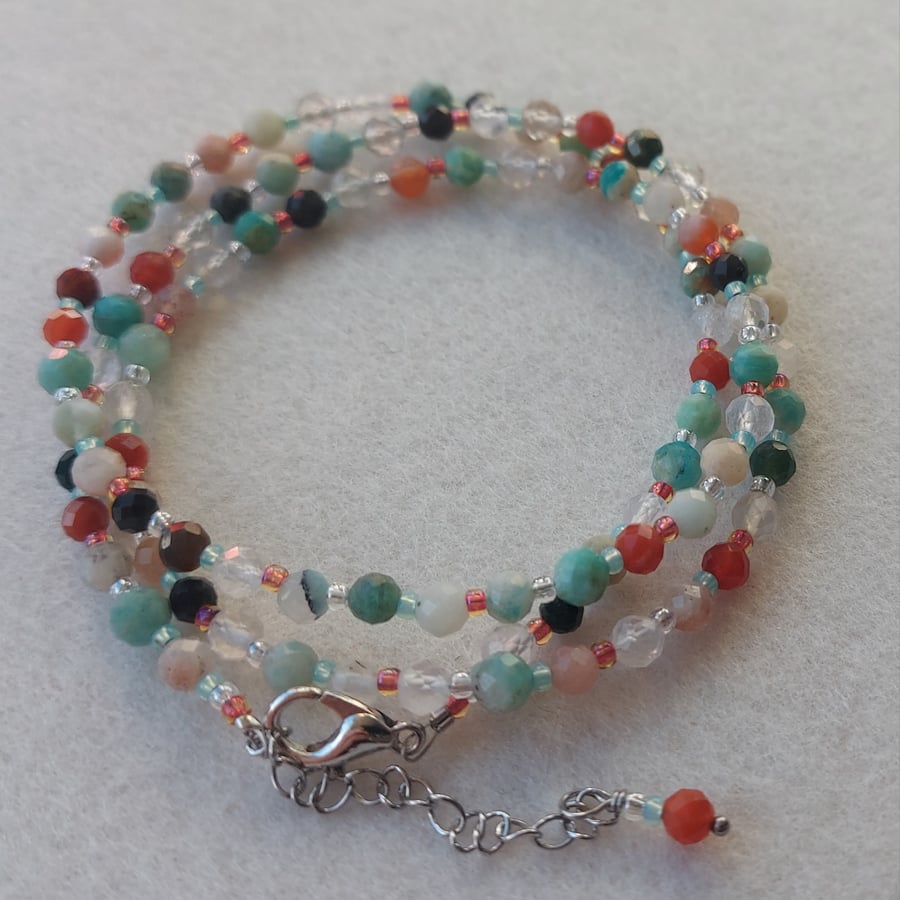 Gemstone and Seed Bead Triple-wrap Bracelet